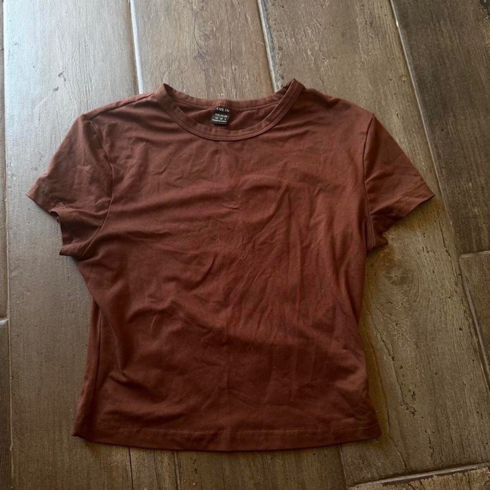 SHEIN Short Sleeve Crewneck Tee - Rust Brown